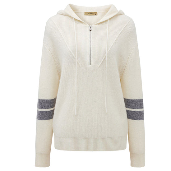 COMOBOCA 100% Cashmere Women's Half Zip Sweater Knit Hoodie