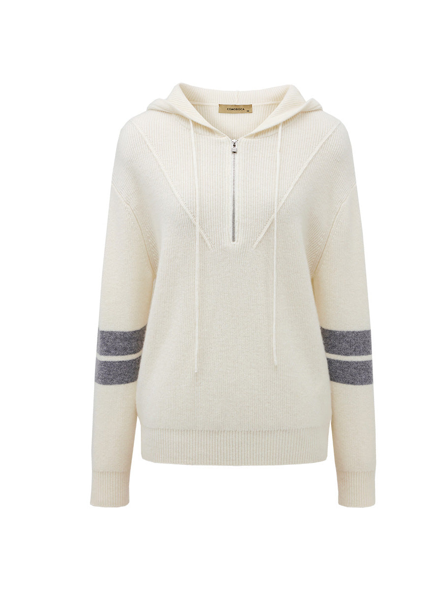 COMOBOCA 100% Cashmere Women's Half Zip Sweater Knit Hoodie