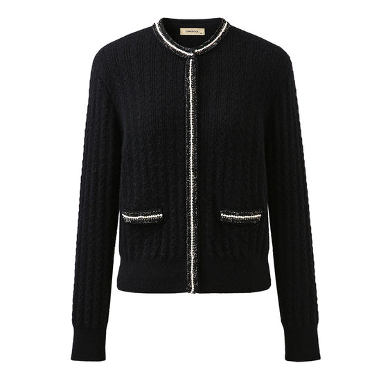 COMOBOCA 100% Cashmere Women's Pocket Faux Cardigan Sweater