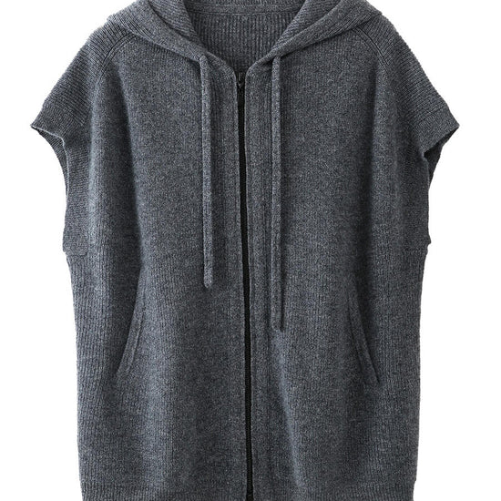 COMOBOCA 100% Cashmere Women's Hooded Double-Head Zipper Vest