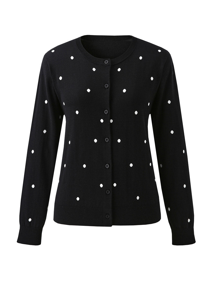 COMOBOCA Women's Lyocell Polka Dot Knit Cardigan
