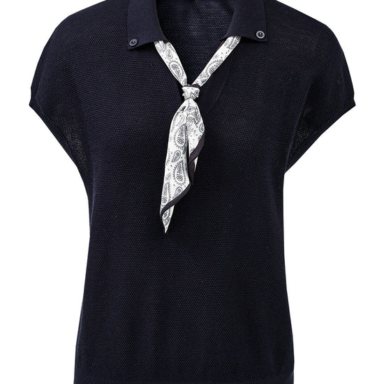 COMOBOCA Women's Paisley Scarf Polo Collar Waffle Knit T-Shirt