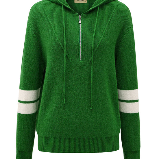 COMOBOCA 100% Cashmere Women's Half Zip Sweater Knit Hoodie