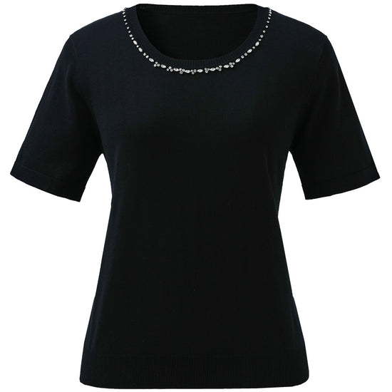 COMOBOCA Women's Cotton Silk Jeweled Neckline T-Shirt