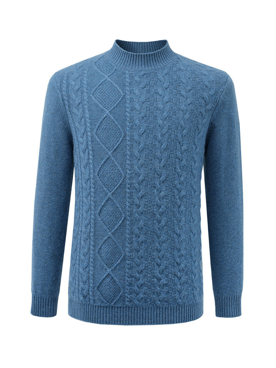 COMOBOCA 100% Cashmere Men's Ribbed Mock Neck Sweater