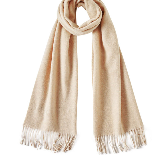 COMOBOCA Beige 100% Wool Fringe Versatile Scarf