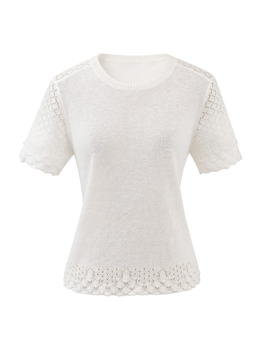 COMOBOCA Women's Lace Trim Knit T-Shirt