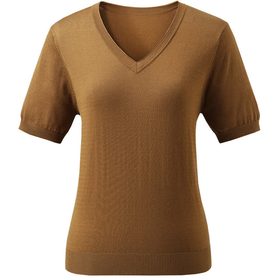 COMOBOCA Women's V-Neck Knit T-Shirt