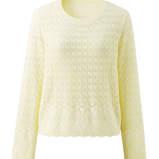 COMOBOCA Women's Openwork Round Neck Knit Sweater