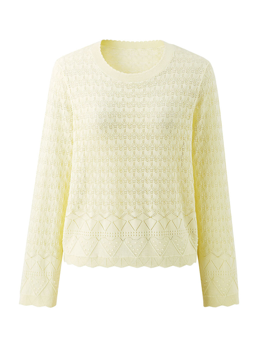 COMOBOCA Women's Openwork Round Neck Knit Sweater