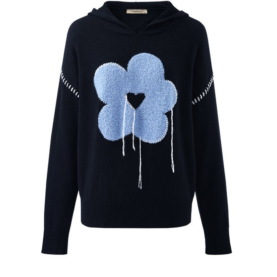 COMOBOCA 100% Cashmere Women's Flower Embroidered Hoodie