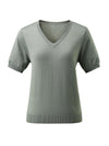 COMOBOCA Women's Lyocell V-Neck Ribbed Knit T-Shirt