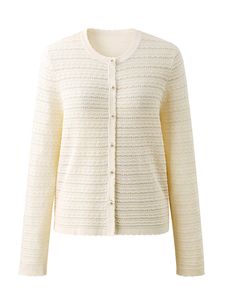 COMOBOCA Women's Scalloped Pointelle Knit Cardigan