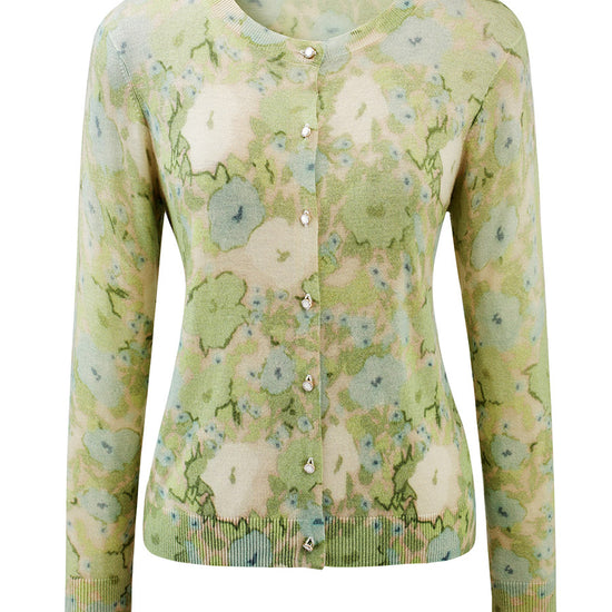 COMOBOCA Women's Watercolor Floral Print Knit Cardigan