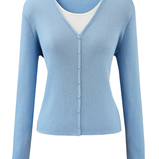 COMOBOCA Women's Ribbed Knit V-Neck Faux Cardigan