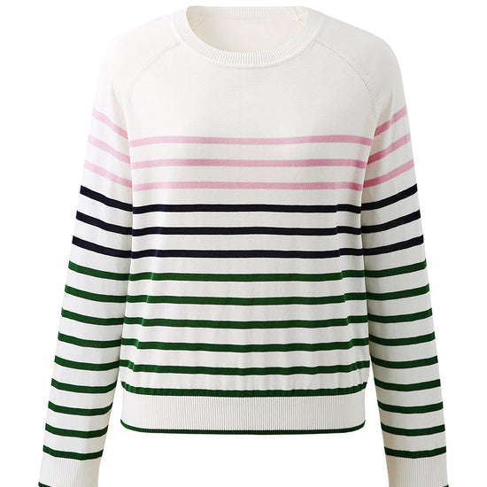 COMOBOCA Women's Stripe Round Neck Knit Sweater