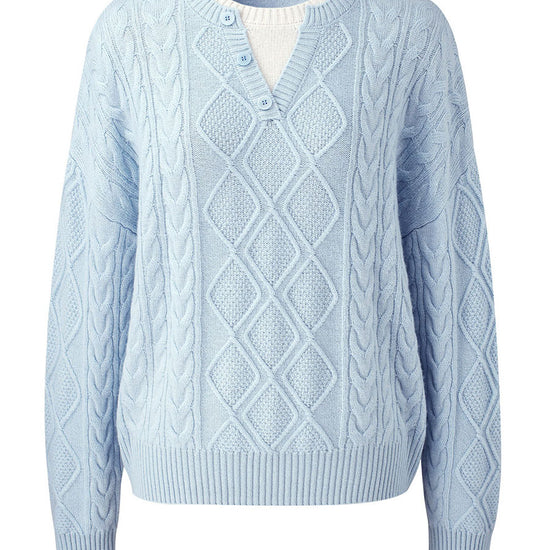 COMOBOCA 100% Wool Women's V-Neck Cable Knit Sweater