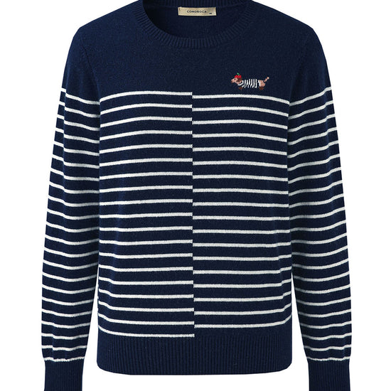 COMOBOCA 100% Cashmere Women's Striped Round Neck Sweater