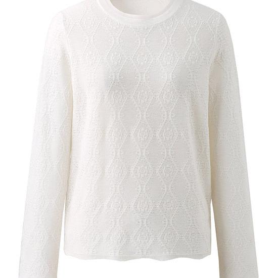 COMOBOCA Women's Textured Sheer Knit Round Neck Sweater