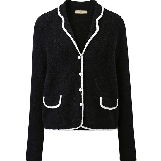 COMOBOCA 100% Cashmere Women's Contrast Trim Knit Cardigan