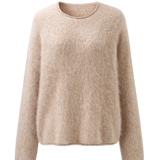 COMOBOCA 100% Wool Women's Fuzzy Round Neck Sweater