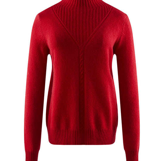 COMOBOCA RED 100% Cashmere Mock Neck Ribbed Knit Sweater