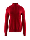 COMOBOCA RED 100% Cashmere Mock Neck Ribbed Knit Sweater