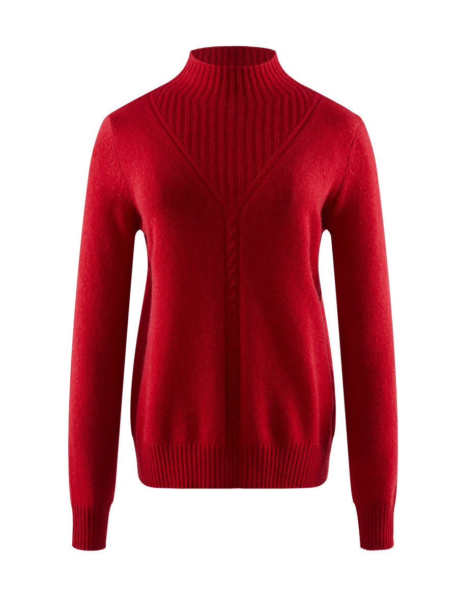 COMOBOCA RED 100% Cashmere Mock Neck Ribbed Knit Sweater