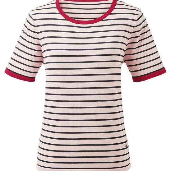 COMOBOCA Women's Striped Ribbed Contrast Trim T-Shirt