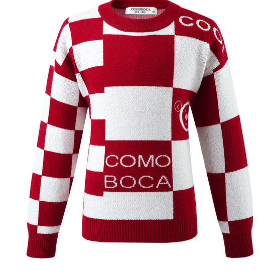 COMOBOCA 100% Wool Kids' Color Block Round Neck Sweater