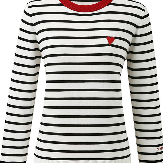 COMOBOCA Women's Striped Heart Embroidered Cotton Silk Sweater