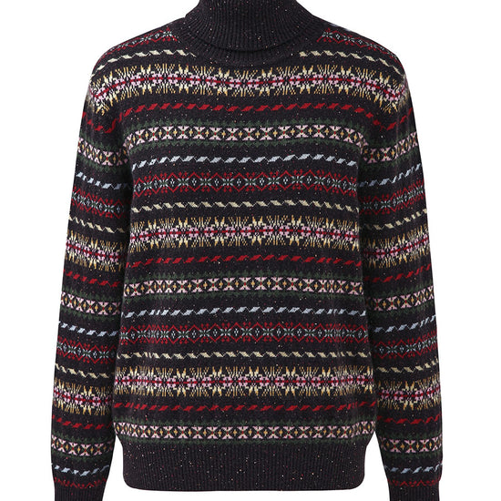 COMOBOCA 100% Cashmere Women's Fair Isle Turtleneck Sweater
