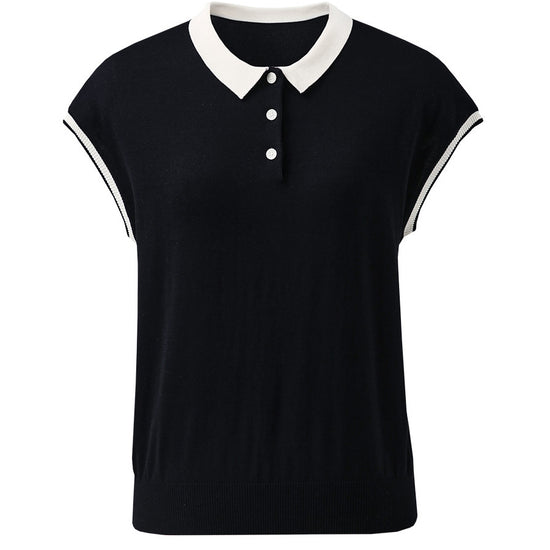 COMOBOCA Women's Cotton Silk Ribbed Polo Neck Knit T-Shirt