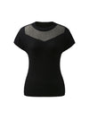 COMOBOCA Women's Waffle Knit Cap Sleeve T-Shirt with Sheer Yoke
