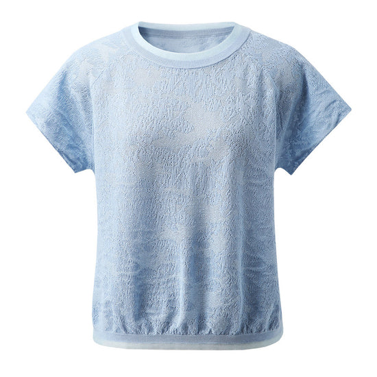 COMOBOCA Women's Lace Patterned Knit T-Shirt