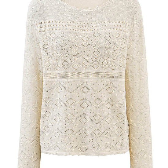 COMOBOCA Women's Diamond Pointelle Knit Sweater