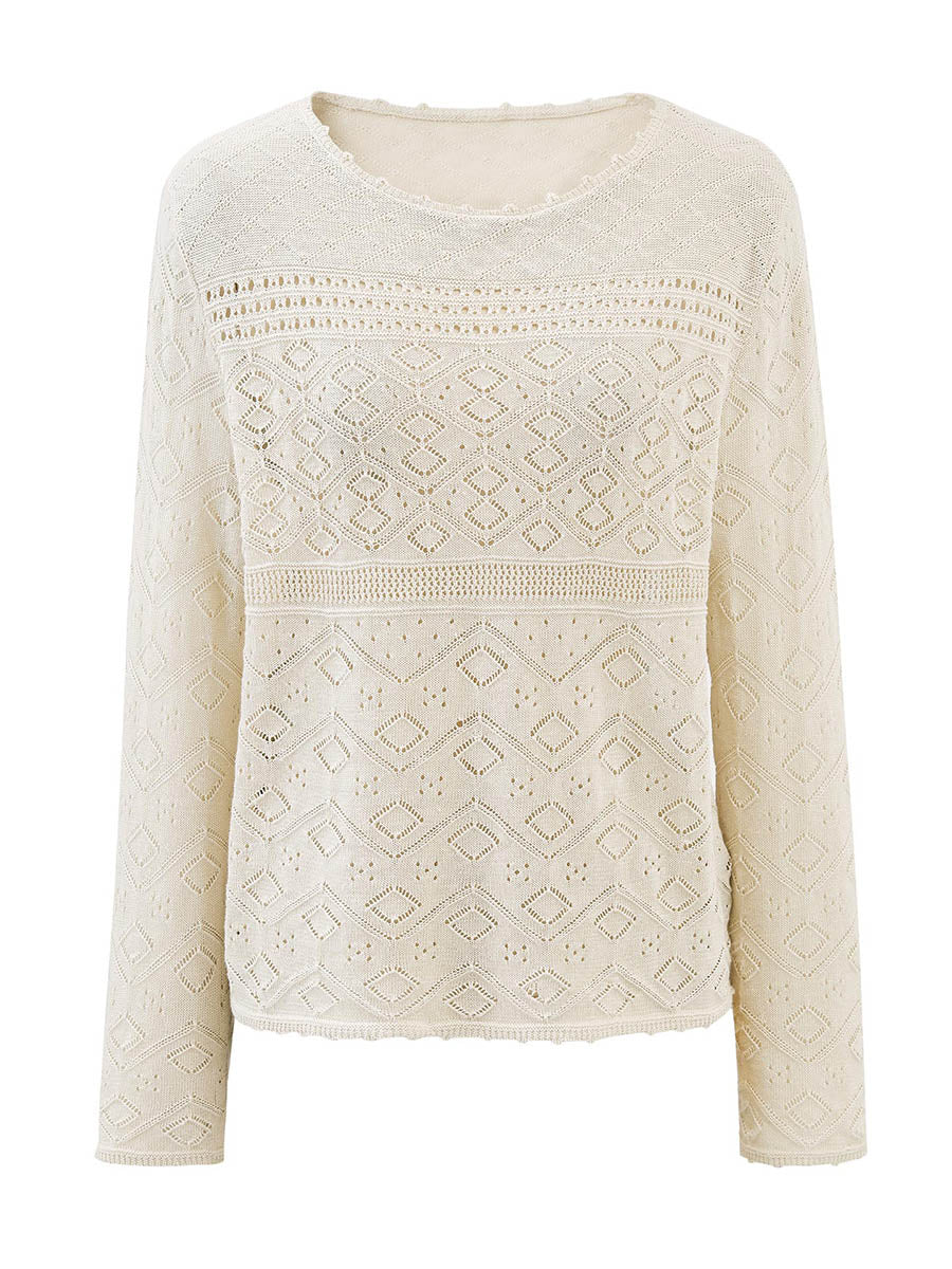COMOBOCA Women's Diamond Pointelle Knit Sweater