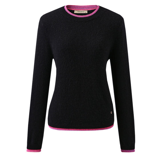 COMOBOCA 100% Cashmere Women's Color Accented Knit Pullover Sweater