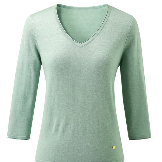 COMOBOCA Women's V-Neck 3/4 Sleeve Golden Heart T-Shirt