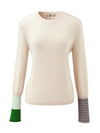 COMOBOCA 100% Cashmere Women's Color-Blocked Sleeve Knit Sweater