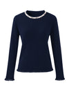 COMOBOCA 100% Cashmere Women's Fringed Hem Floral Sweater