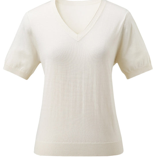COMOBOCA Women's Lyocell V-Neck Ribbed Knit T-Shirt