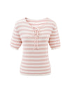 COMOBOCA Women's Tie-Neck Striped Knit T-Shirt