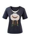 Women's mulberry Silk Knit Top with Patterned Jacquard & U-Neck