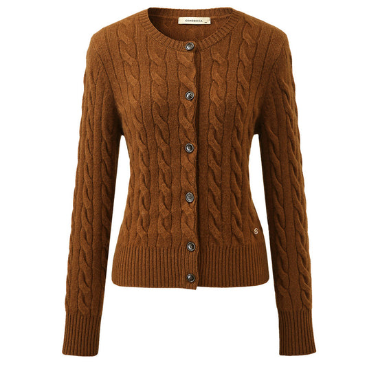 COMOBOCA 100% Cashmere Women's Cable Knit Button Cardigan