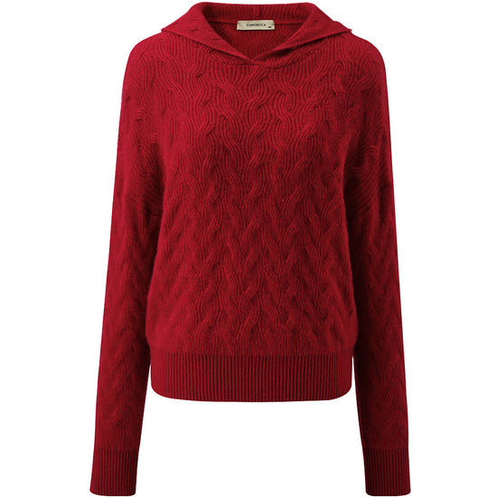 COMOBOCA 100% Cashmere Women's Cable Knit Hooded Sweater