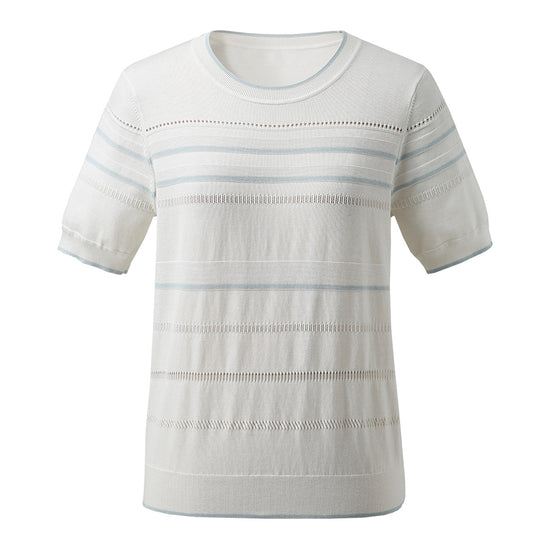 COMOBOCA Women's Relaxed Fit Striped Knit T-Shirt