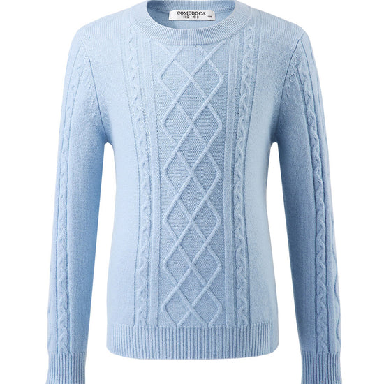COMOBOCA 100% Wool Kids' Ribbed Round Neck Sweater