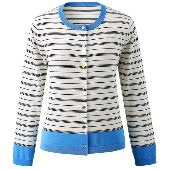 COMOBOCA Women's Striped Color Block Button Front Cardigan