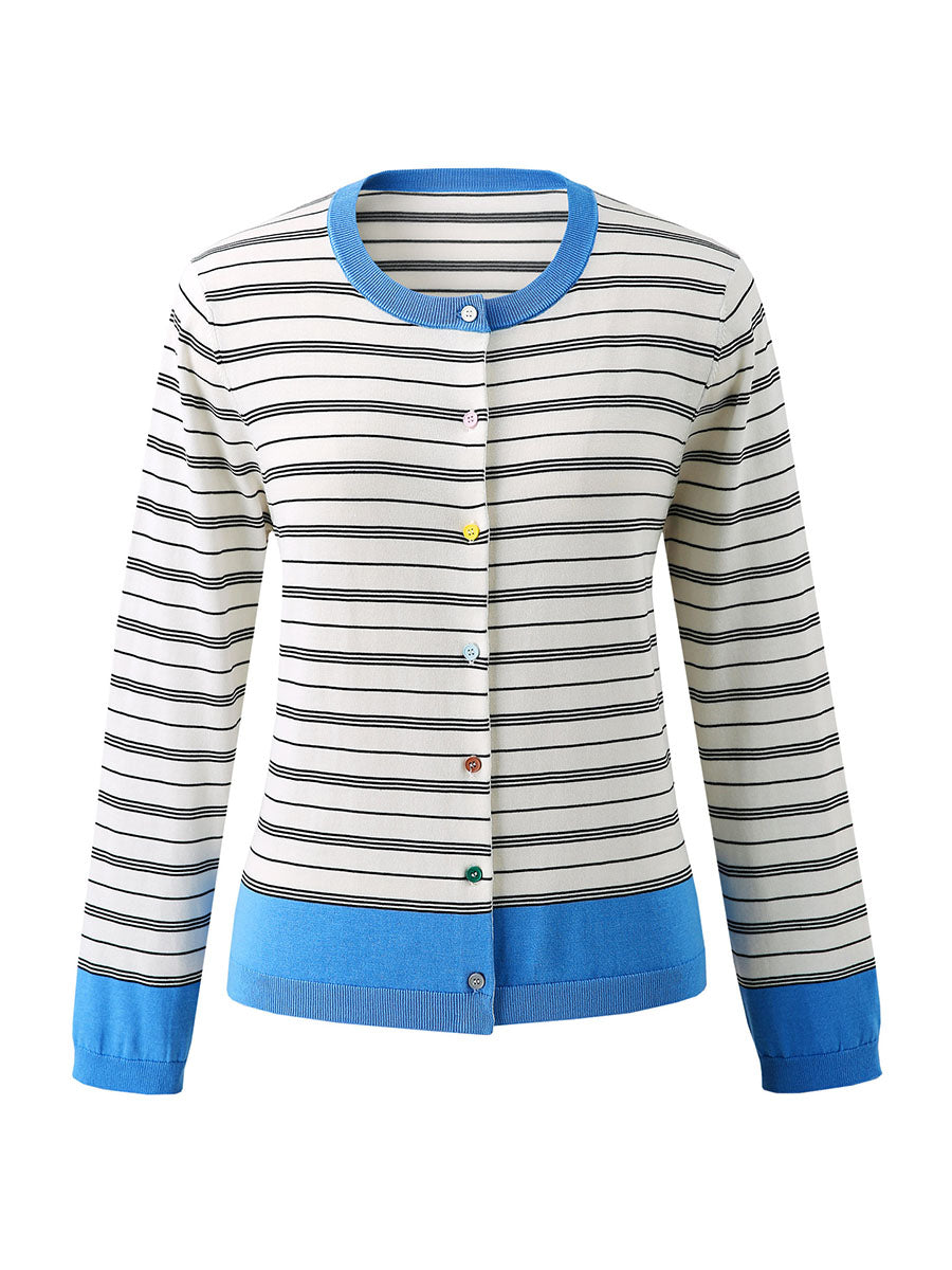 COMOBOCA Women's Striped Color Block Button Front Cardigan